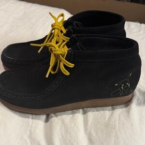 Clarks Black Kids Shoes with Yellow Laces